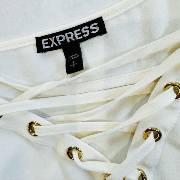 Express flowy chiffon lace up cream ruffle top - Picture 7 of 9